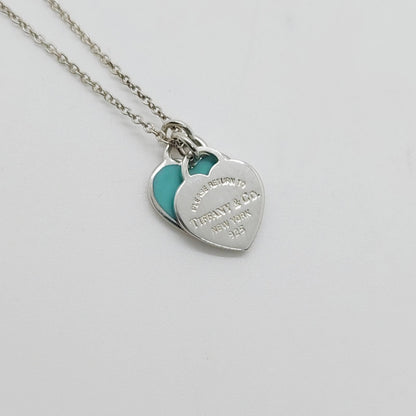 Tiffany& Co. Double Heart Return Blue Silver Necklace