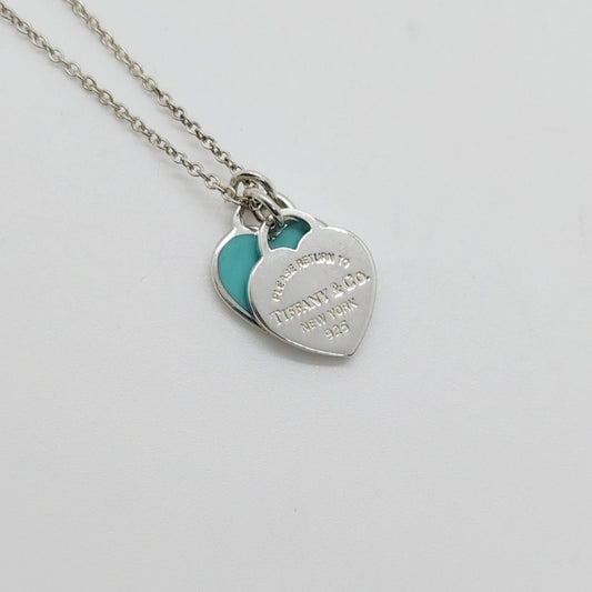 Tiffany& Co. Double Heart Return Blue Silver Necklace