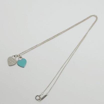 Tiffany& Co. Double Heart Return Blue Silver Necklace