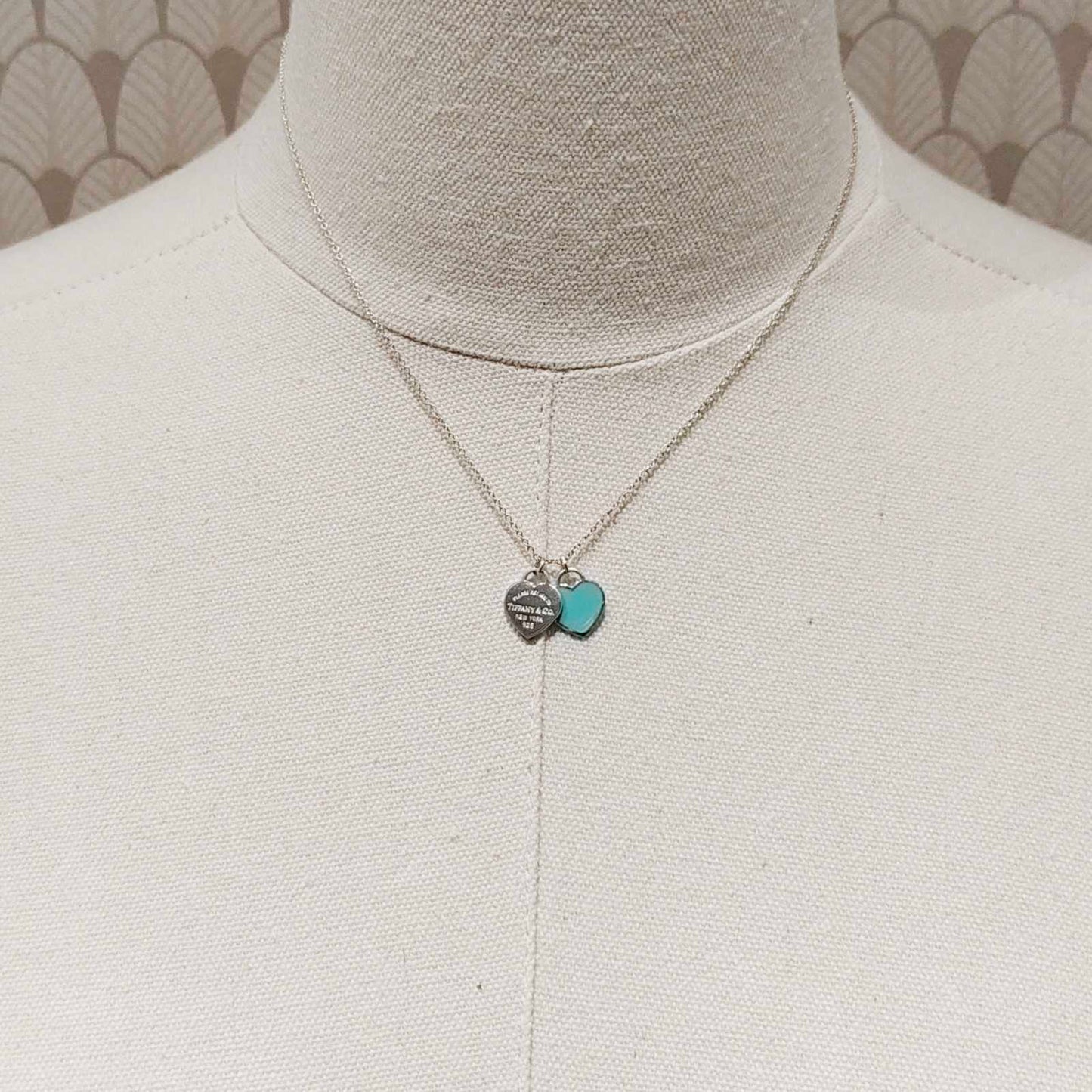 Tiffany& Co. Double Heart Return Blue Silver Necklace