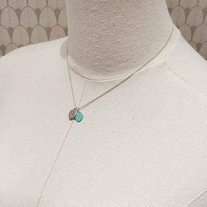 Tiffany& Co. Double Heart Return Blue Silver Necklace
