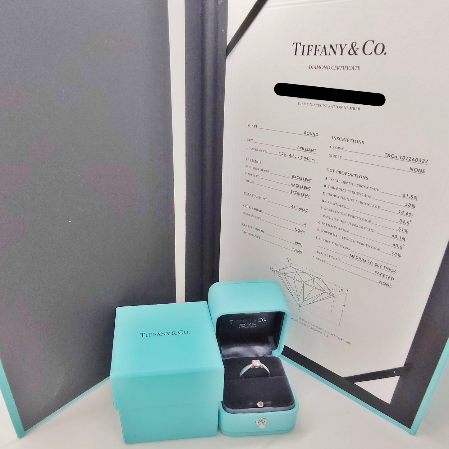 Tiffany & Co. Diamond Ring 0.41ct Size 53