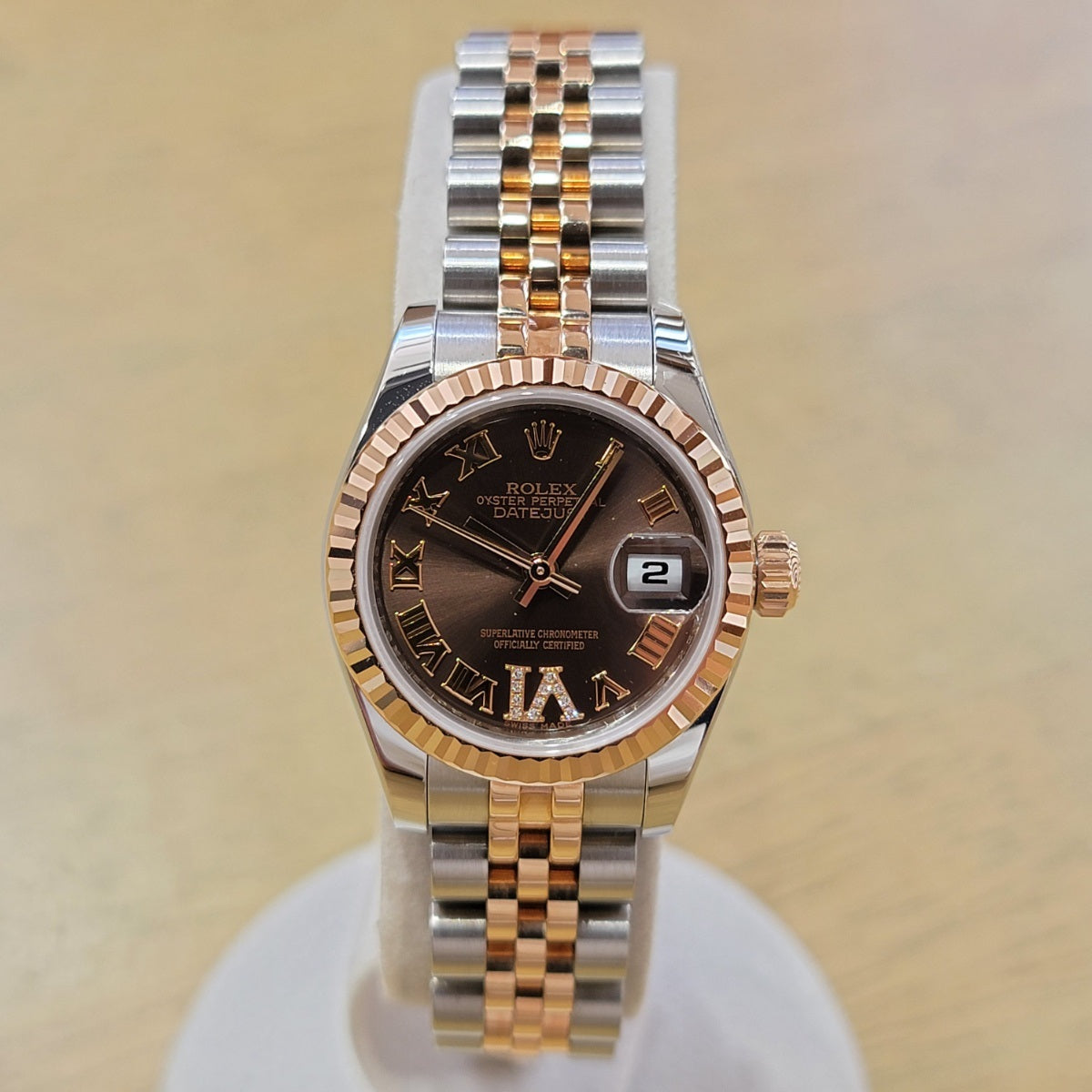 Rolex Datejust 26 Everose Gold Combination 179171 Chocolate Rome 6 Diamond