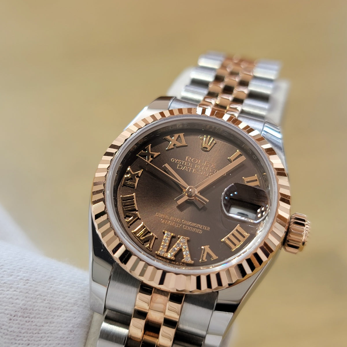 Rolex Datejust 26 Everose Gold Combination 179171 Chocolate Rome 6 Diamond